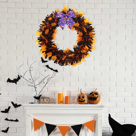 RnemiTe-amo Artificial Halloween Wreath Black Twig Wreath,Halloween Flower Wreath Bow Tie Ring Door Hanging Ghost Festival Scene Arrangement Color Strip Simulation Ring Pendant Hanging Decoration