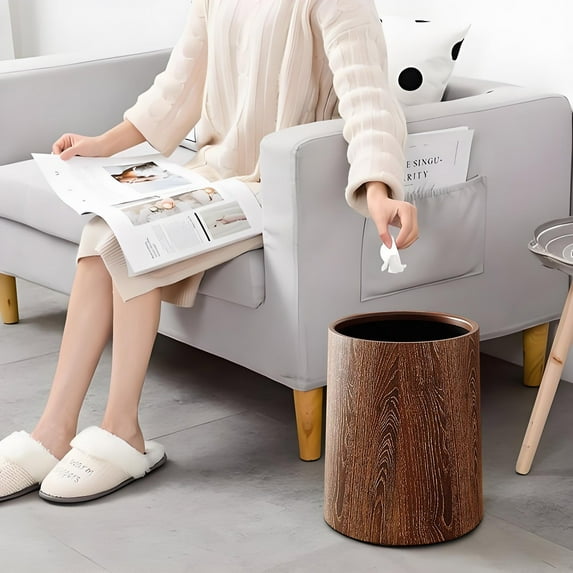 RnemiTe-amo Bathroom Small Trash Can,Vintage Imitation Wood Grain Trash Bin Household Clamshell Large Capacity Living Room Kitchen Residential Office Chinese Papers Basket