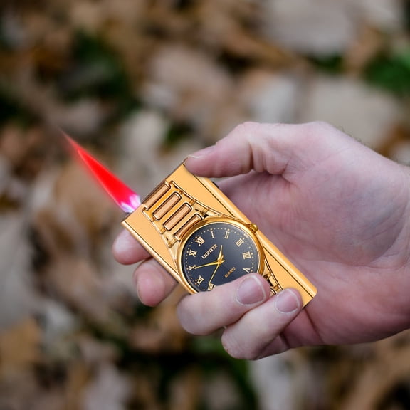 RnemiTe-amo Butane Torch,Metal Quartz Lighter With Inflatable Dial Watch Men's Gift Lighterfor Home Kitchen Champagne