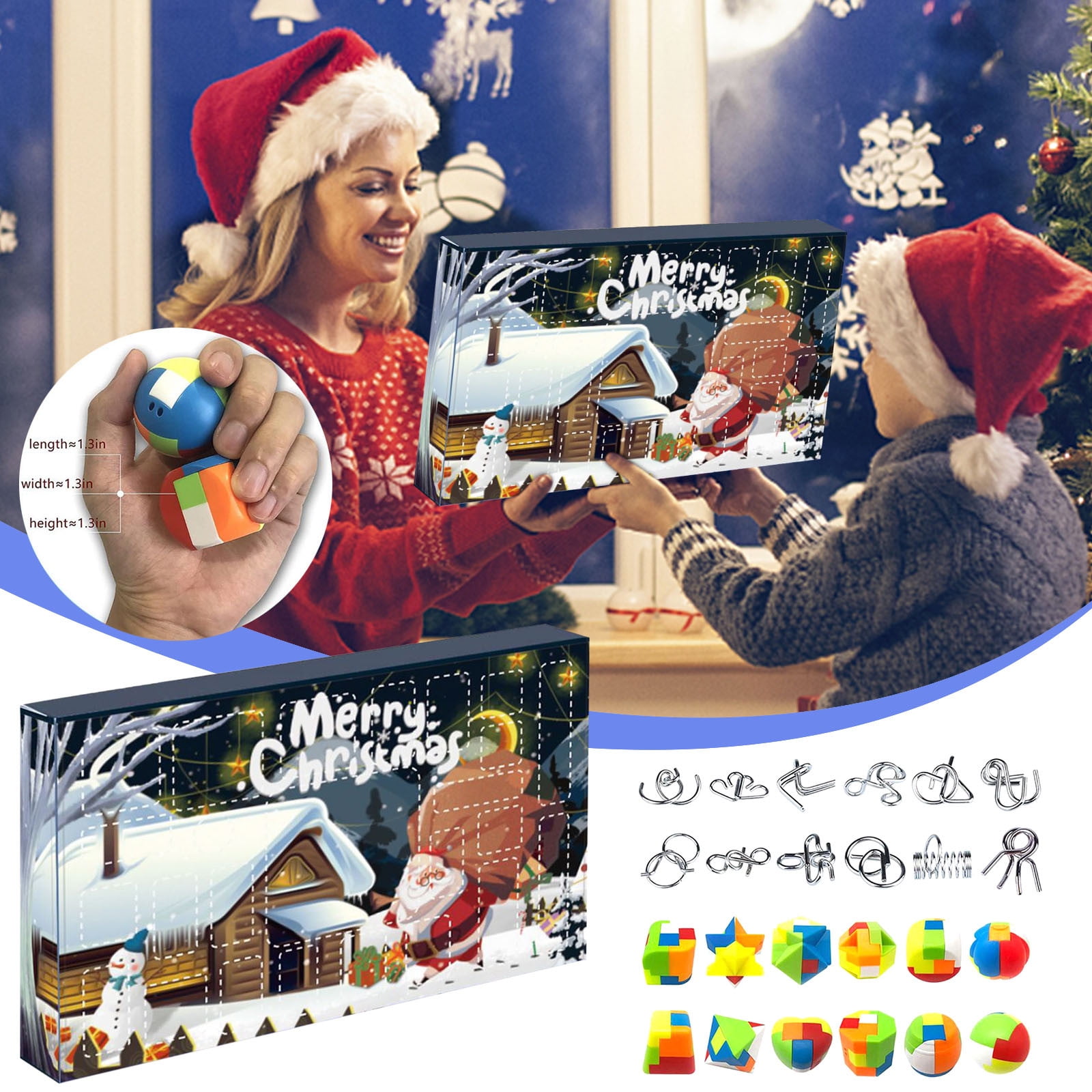 RnemiTe-amo Christmas Fidget Advent Calendars for Kids, 24 Days Countdown Calendar Push Pop Bubble Set Sensory Toys Pack for Kids Adult Teens, Sensory Toy Fidget Toy Pack for Kids, Teens, Boys & Girls