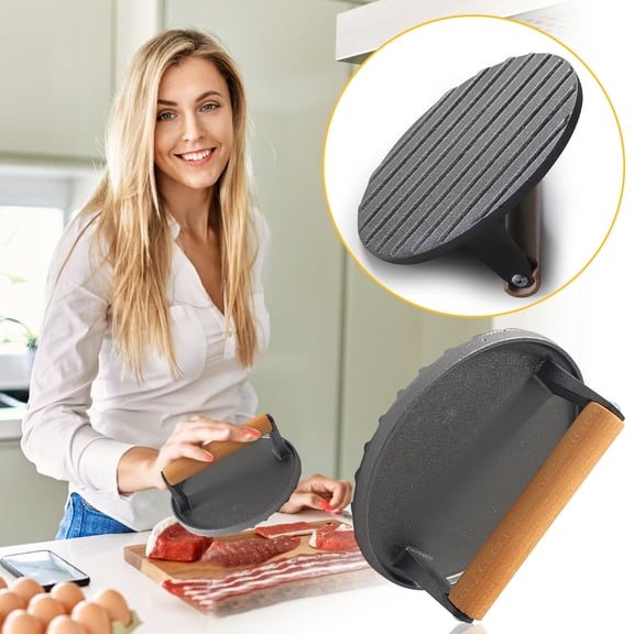 RnemiTe-amo Circular Striped Meat Pressing Hamburger Patty Maker with Beech Handle