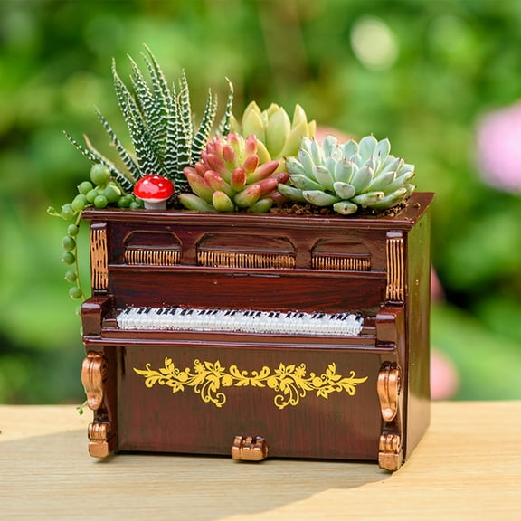 RnemiTe-amo Clearance! Pots,Wooden Pots Mini Flowerpot Planter Vintage Piano Shape Home-Decor,Retro Resin Planter Bonsai Pot Desk Holder Mini Ornament