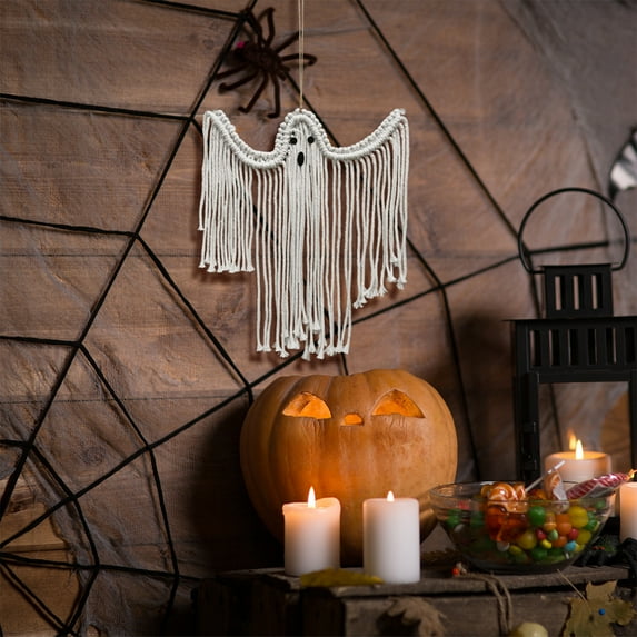RnemiTe-amo Cute Halloween Ghost Decor, Wall Hanging Ornaments Ghosts Halloween Decorations Outdoor,Halloween Party Wall and Door Decoration Handmade Woven Hanging Decoration