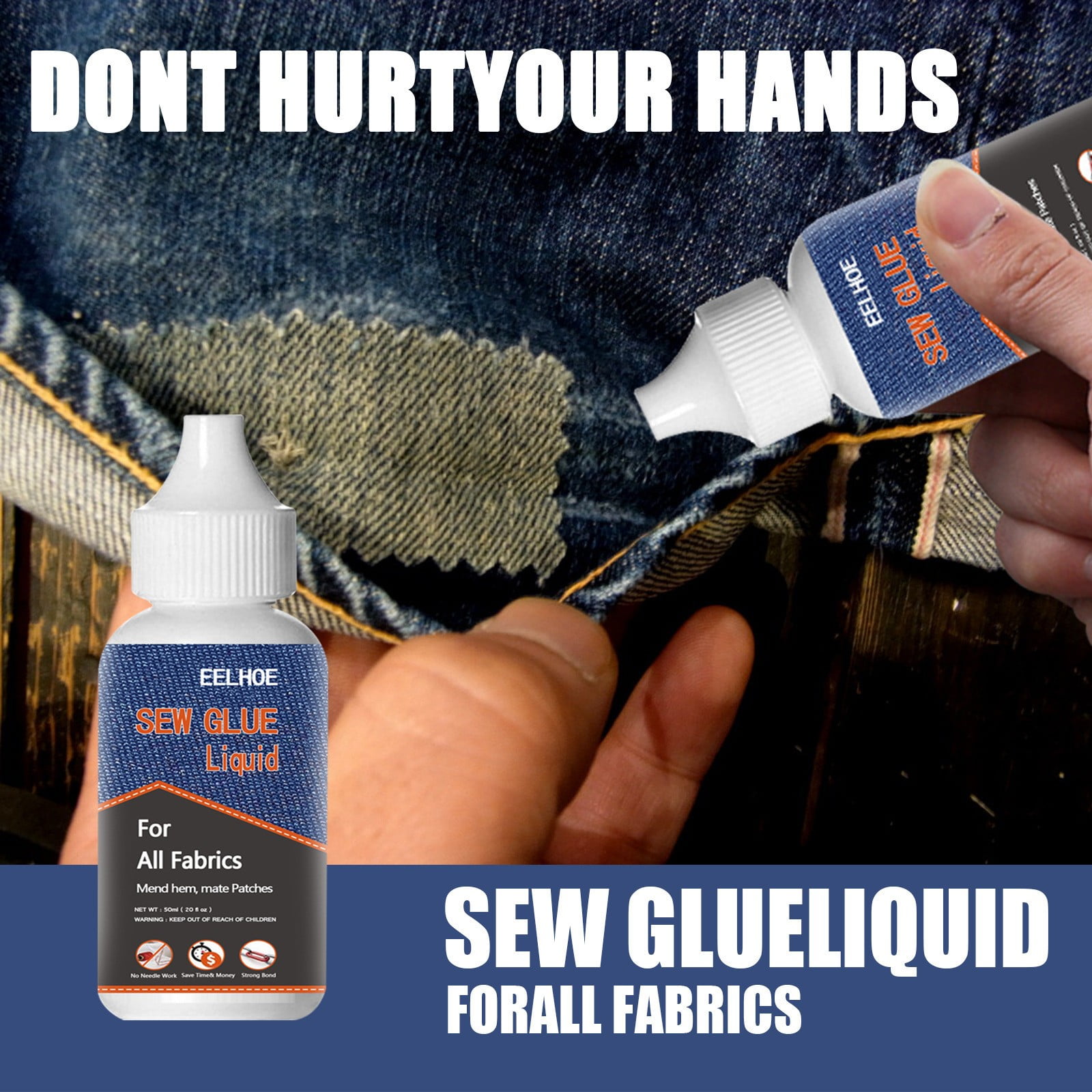 Fabric Glue for Clothing Permanent Washable, Cloth Repair Sew Glue, Fabric  Repair Glue, Instant Sew Glue Bonding Liquid Cloth Repair, 1 Min Quick