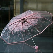 RnemiTe-amo Deals！Transparent Clear Umbrella Umbrella,Three Fold Umbrella Women Transparent Clear Cherry Blossom Mushroom Sakura Folding Sunshade Rain Umbrellas