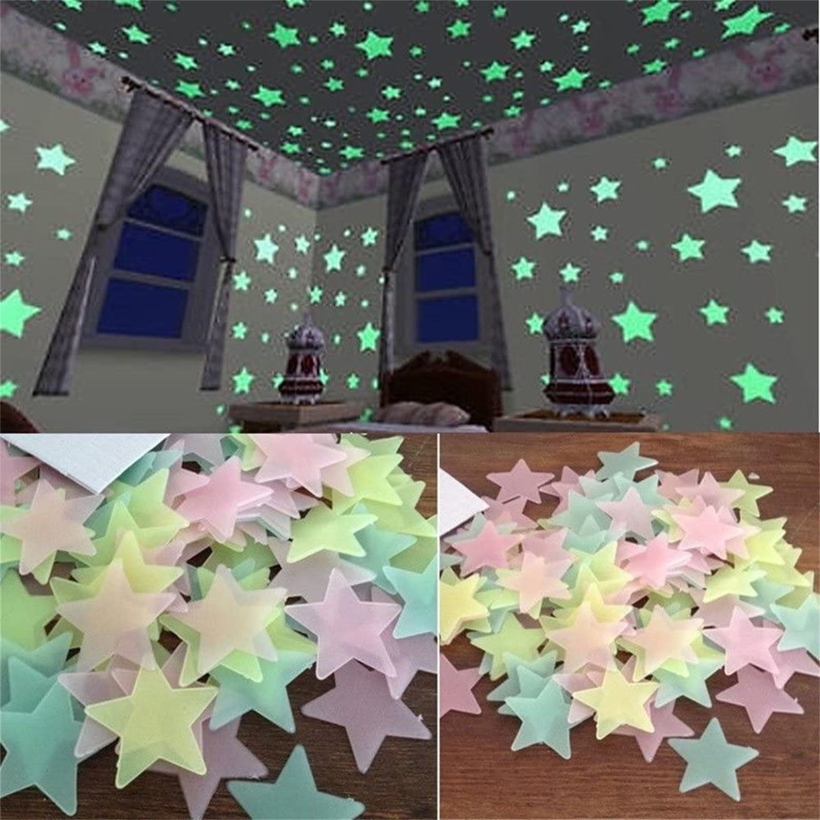 RnemiTe-amo DealsWall Decor Wall Decals 100 Pcs Colorful Glow In The Dark Luminous Stars Fluorescent Noctilucent Plastic Wall Stickers Murals Decals