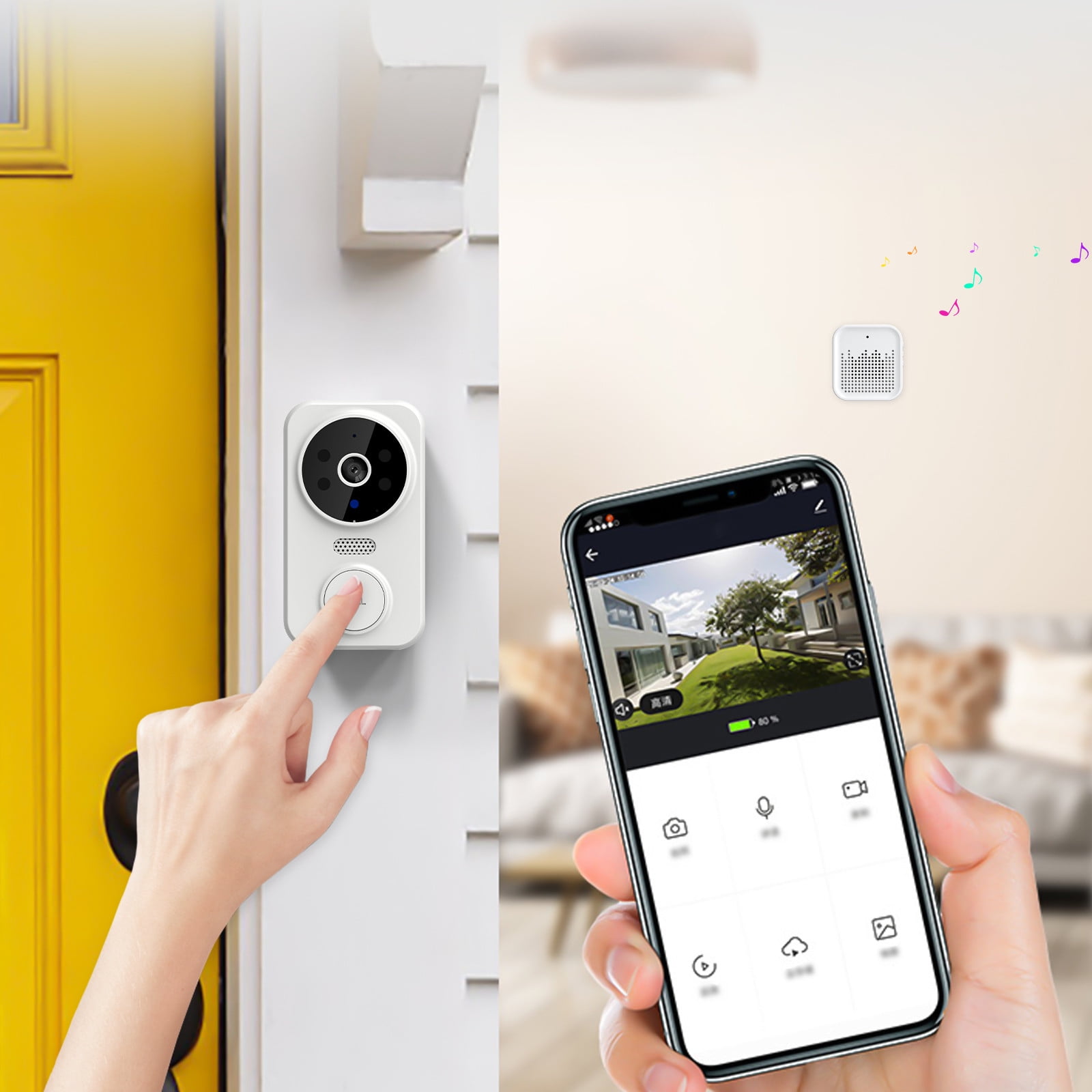 RnemiTe-amo Front Doors Camera,Video Door Bell with Chime,Video Door Bell Camera Wireless,Wireless Door Bell Camera with No Subscription Need,Doors Bell Wireless Camera With No Need for Battery