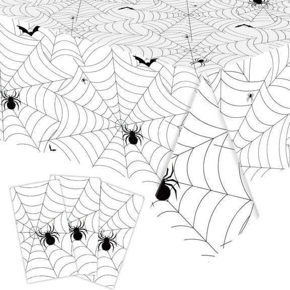 RnemiTe-amo Halloween Decorations Indoor/Outdoor, Spill-Proof Spider Web Tablecloth, Halloween Disposable Tablecloth Plastic Rectangular Table Cover Halloween Party Tablecloth