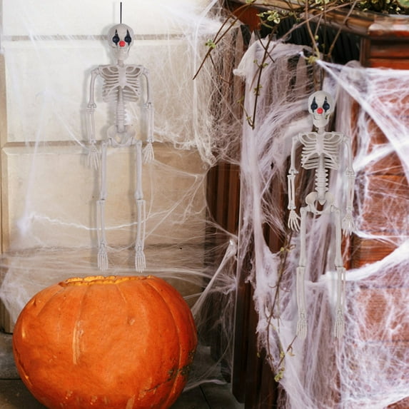 RnemiTe-amo Halloween Skeleton Decorations,Full Body Poseable Small Skeleton Plastic Bones with Movable Posable Joints for Halloween Indoor Outdoor Party, Graveyard, Haunted House Accessories