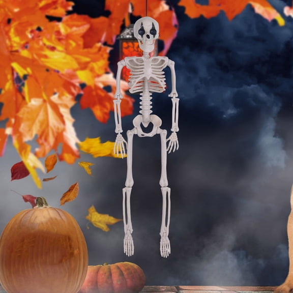 RnemiTe-amo Halloween Skeleton Decorations,Full Body Poseable Small Skeleton Plastic Bones with Movable Posable Joints for Halloween Indoor Outdoor Party, Graveyard, Haunted House Accessories