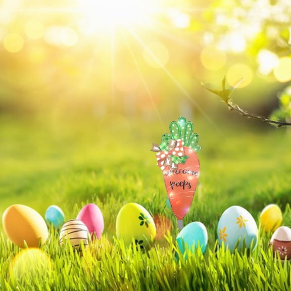 RnemiTe-amo Happy Easter Yard Signs Decorations Outdoor Easter Lawn Yard Stake Signs with Lights and Bow Easter Yard Decorations Eggs Garden Sign Waterproof Lawn Signs for Pathway Walkway
