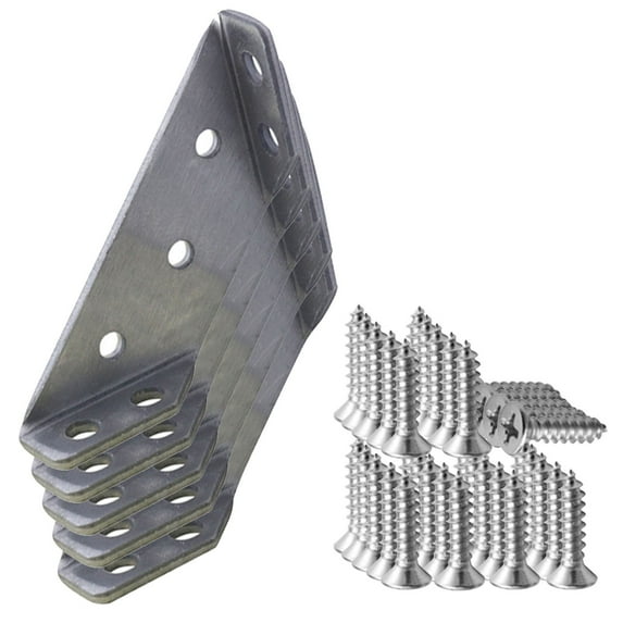 RnemiTe-amo Heavy Duty Corner Brace,Stainless Steel Steel Joint Right Angle Corner Braces with Screws,90 Degree Wall Brackets Hanger for Shelves,Tables,Dressers,Chairs,Silver (5pcs)