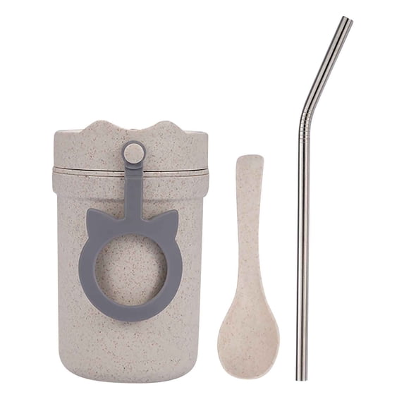 RnemiTe-amo Insulated Tumbler with Lid and Straw Traveling Cup Creative Shell With Spoon Breakfast Cup Scalding Microwave Sealing Soup Cup Student Hand Water Cup