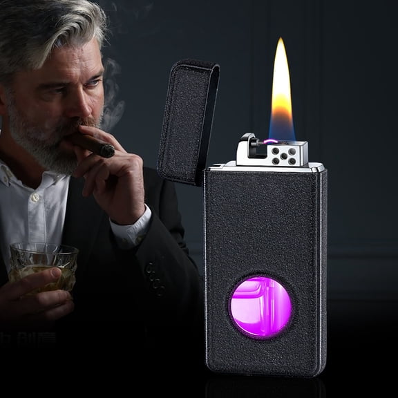 RnemiTe-amo Mini Electric Lighters,Metal Voice Controlled Ignition Kerosene Lighter With Large Capacity Color Light Transparent Compartment Business Gift