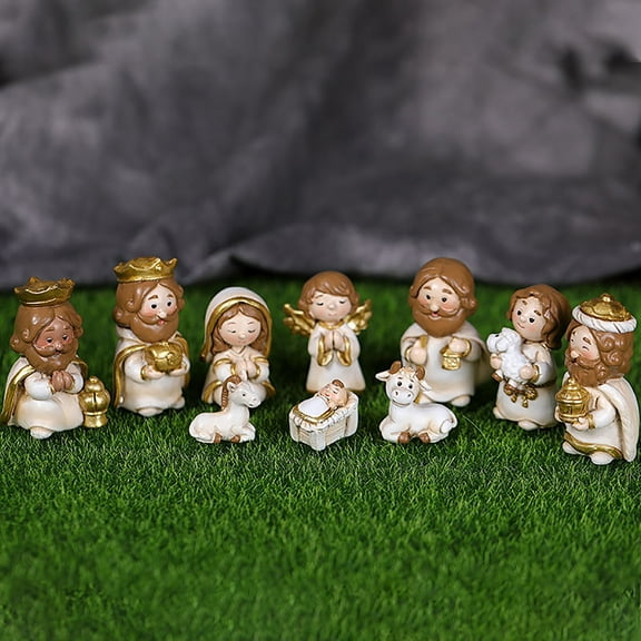 RnemiTe-amo Mini Nativity Scene Figurine Set,Religious Christmas Decorations,Christmas Gift Decoration Character Statue Resin Crafts Home Decoration
