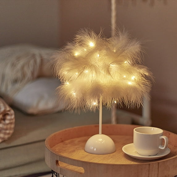 RnemiTe-amo Ostrich Table Lamp,Night Light LED Decorative Atmosphere Light with Feathers,Battery Powered Bedside Lamps,Desktop Atmosphere Lights Gift for Mother,Wedding Decoration