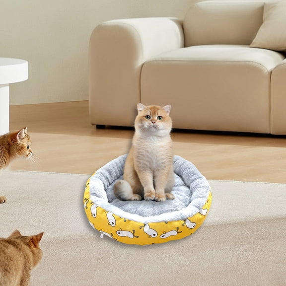 RnemiTe-amo Round Donut Cat and Dog Cushion Bed, Cat Bed Washable 17.7inches, Dog Beds for Small Medium Dogs, Anti Anxiety Round Fluffy Plush Faux Fur Cat Bed, Thick Bottom (Medium)