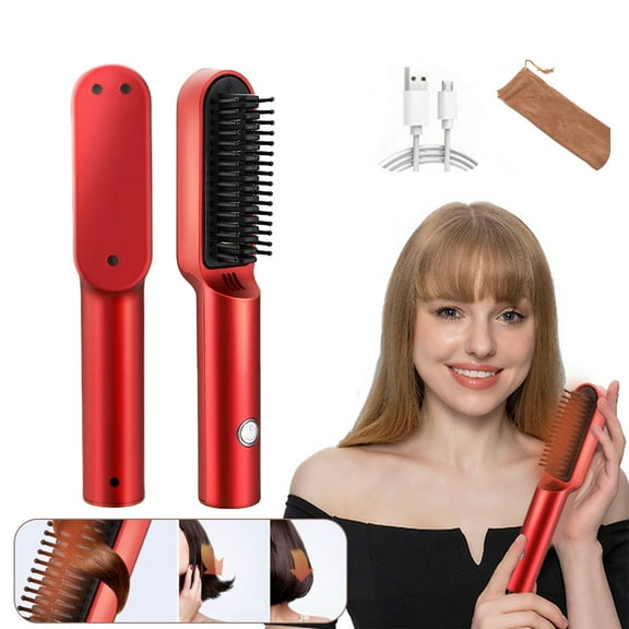 RnemiTe-amo on Sale！2in1 Portable Comb For Straight And Curly Hair With 10s Fast Heating 400°F, Professionasl Ceramic Straightening Curling Iron With Automatic Shut Off,USB Charge