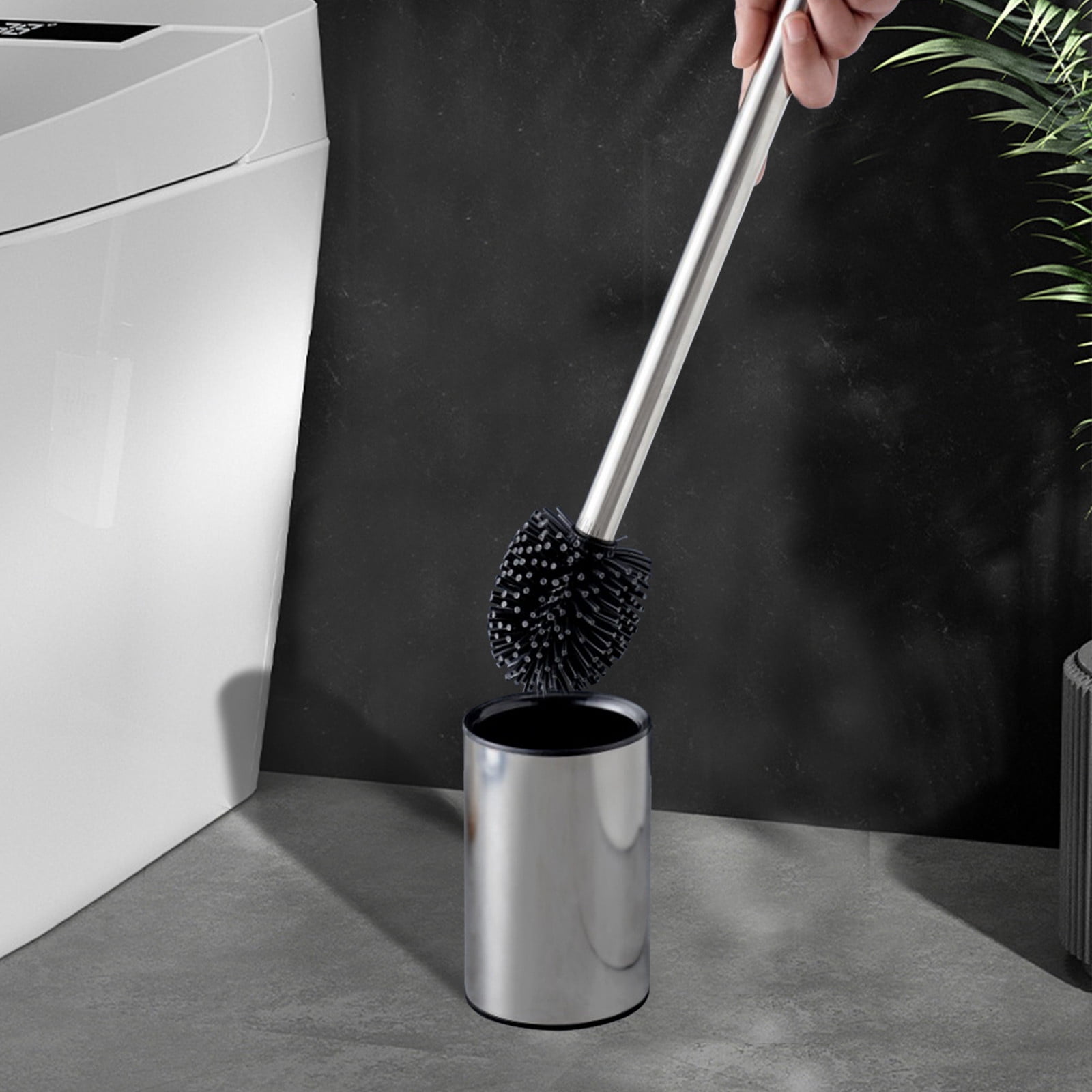 RnemiTeamo on Sale！Deluxe Toilet Brush With Holder, Stainless Steel
