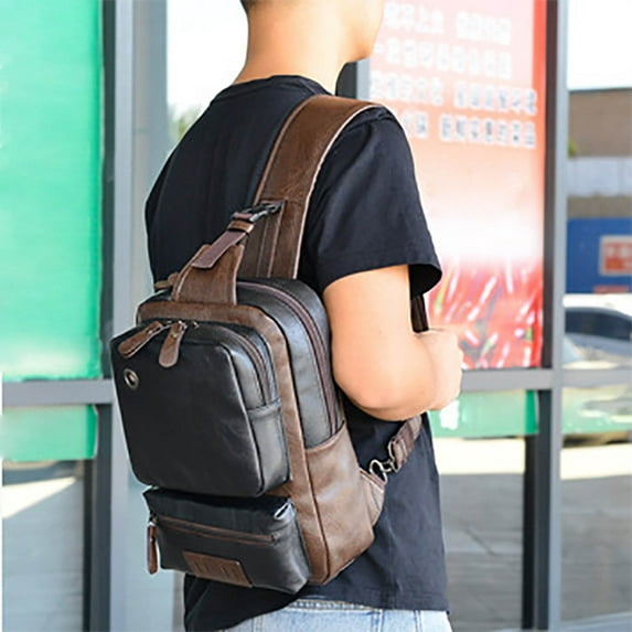 RnemiTe-amo Sling Bag Crossbody,Vintage Multifunctional Chest Bag Soft Leather Crossbody Shoulder Bag Personalized Student Bag