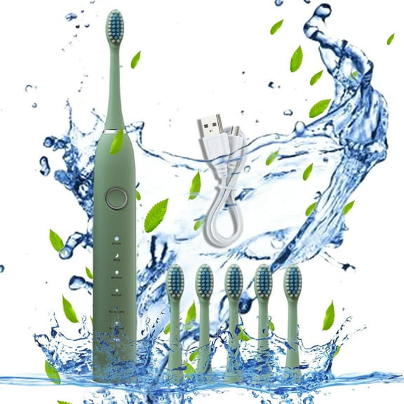 RnemiTe-amo Tooth Brush Elecrical Tooth Brush Adult,Electric Toothbrush with 6 Brush Heads- 6 Cleaning Modes- Ipx7 Water Proofing-Newly Upgraded Electric Toothbrush- Longer Life,Green