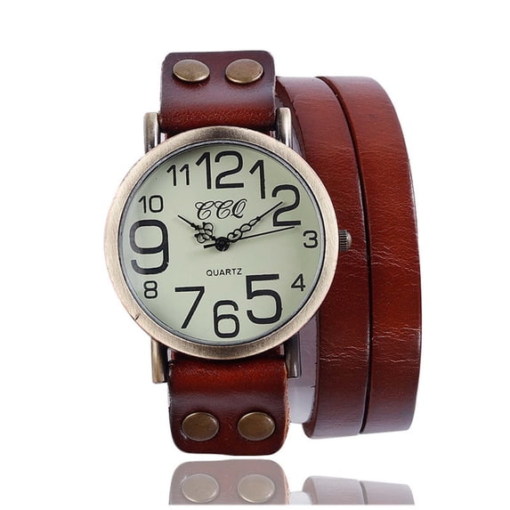 RnemiTe-amo Vintage Weave Wrap Leather Chain Bracelet Watch for Womens Ladies Roman Number Dial Adjustable Wrap Watch