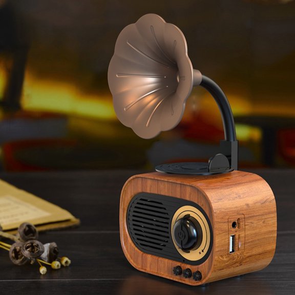 RnemiTe-amo Wireless Bluetooth Mini Portable Speaker,Vintage Bluetooth Speaker B5 Imitation Gramophone Home Decoration,Subwoofer Wood Grain Small Speaker,Can Be Placed On The Desk For Decoration
