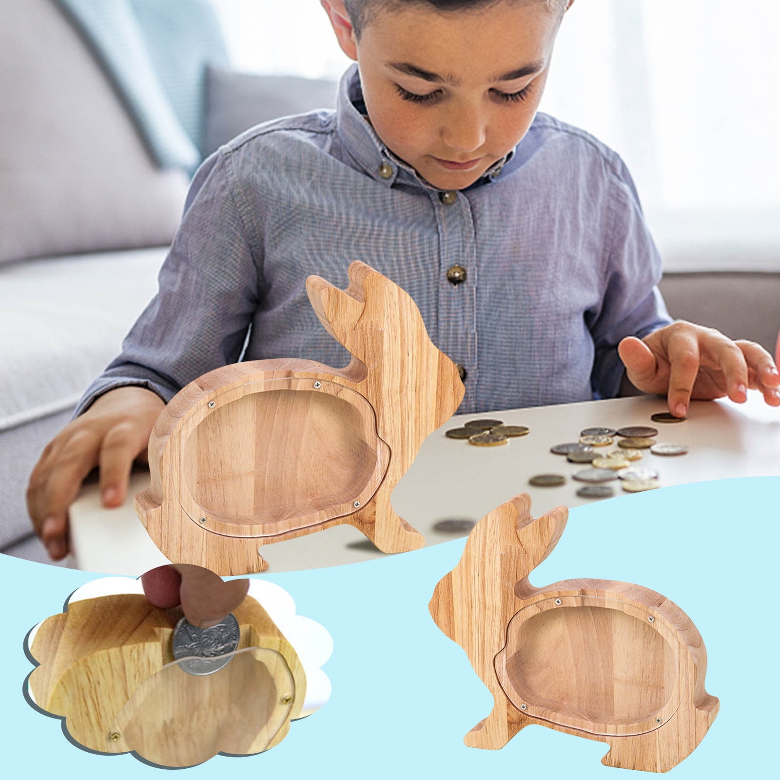 RnemiTeamo Wooden Animal Piggy Banks for Kids Personalized Piggy Bank