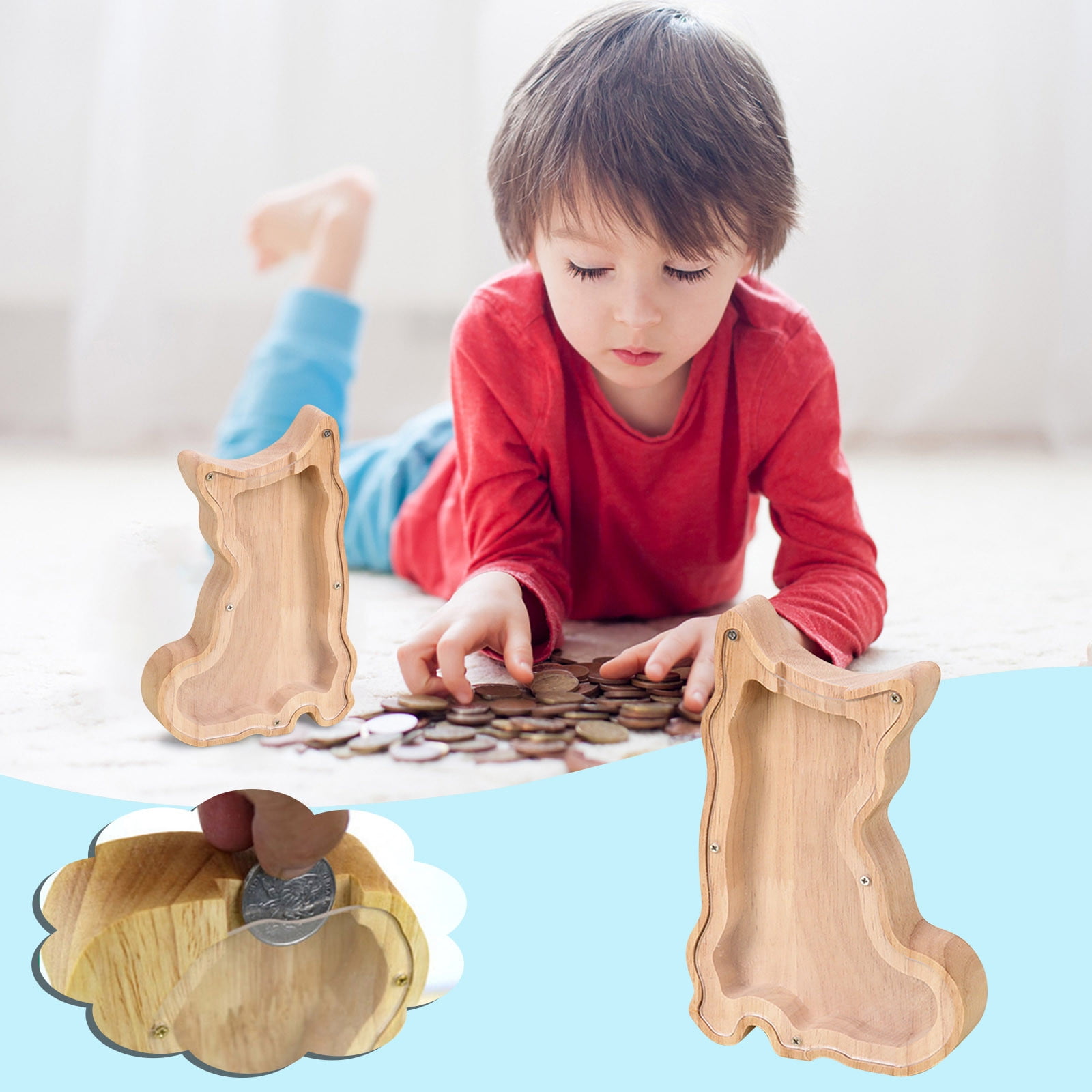 RnemiTeamo Wooden Animal Piggy Banks for Kids Personalized Piggy Bank
