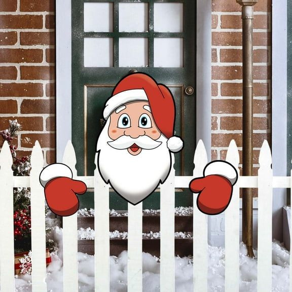 Christmas Clearance Decor Outdoor,Christmas Fence Peeker Decoration - Santa Claus Elk Peeking Garden Yard Decorations,Xmas DIY Outdoor Garden Fence Sign Ornament for Home Patio Decor Clearance