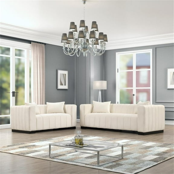 Rnfurnishings2-Piece Living Room Furniture Velvet fabric Sofa+Loveseat Set-Beige