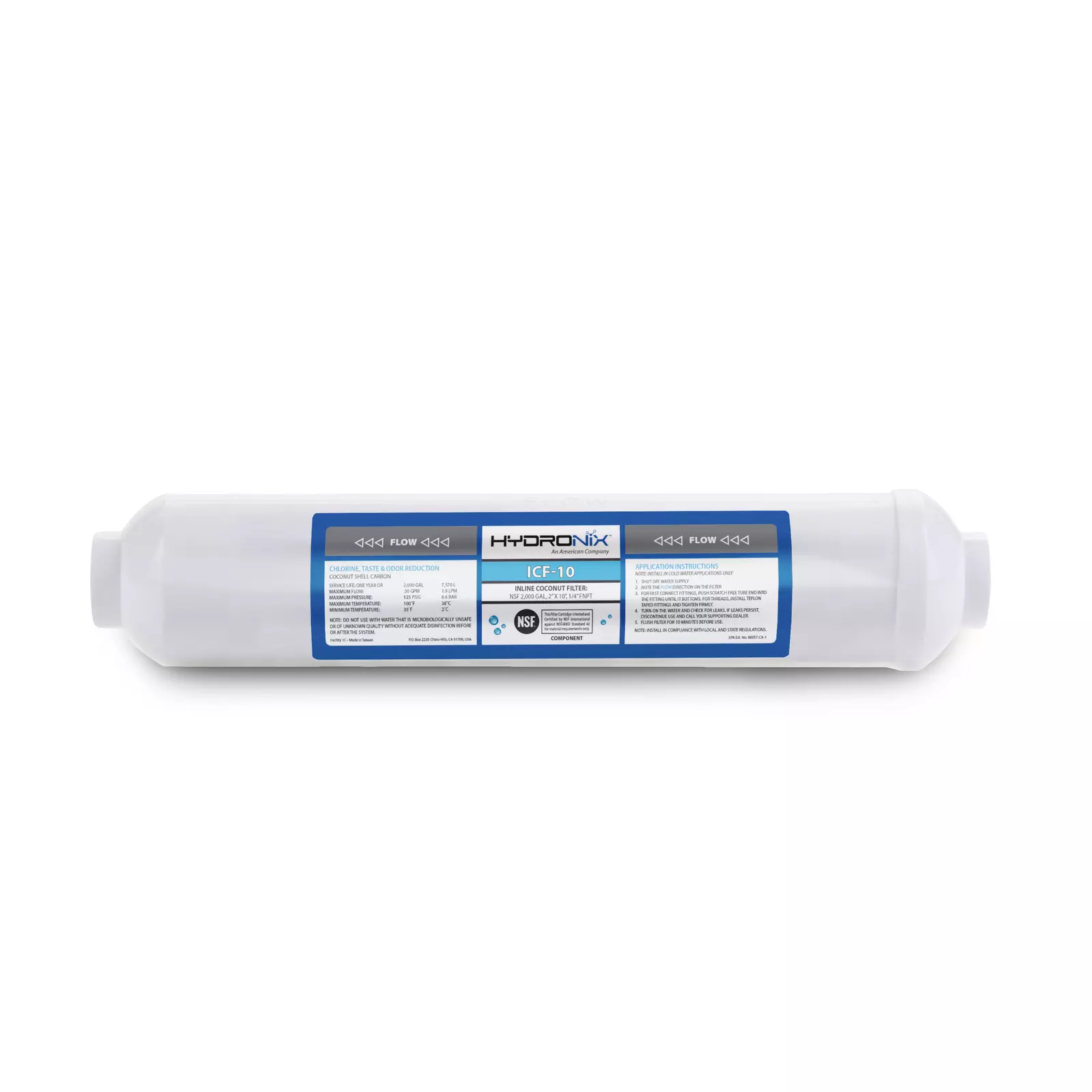 Ro Post Polishing Fridge Ice Inline Coconut Gac Water Filter, 2000 Gal, 1/4" Npt