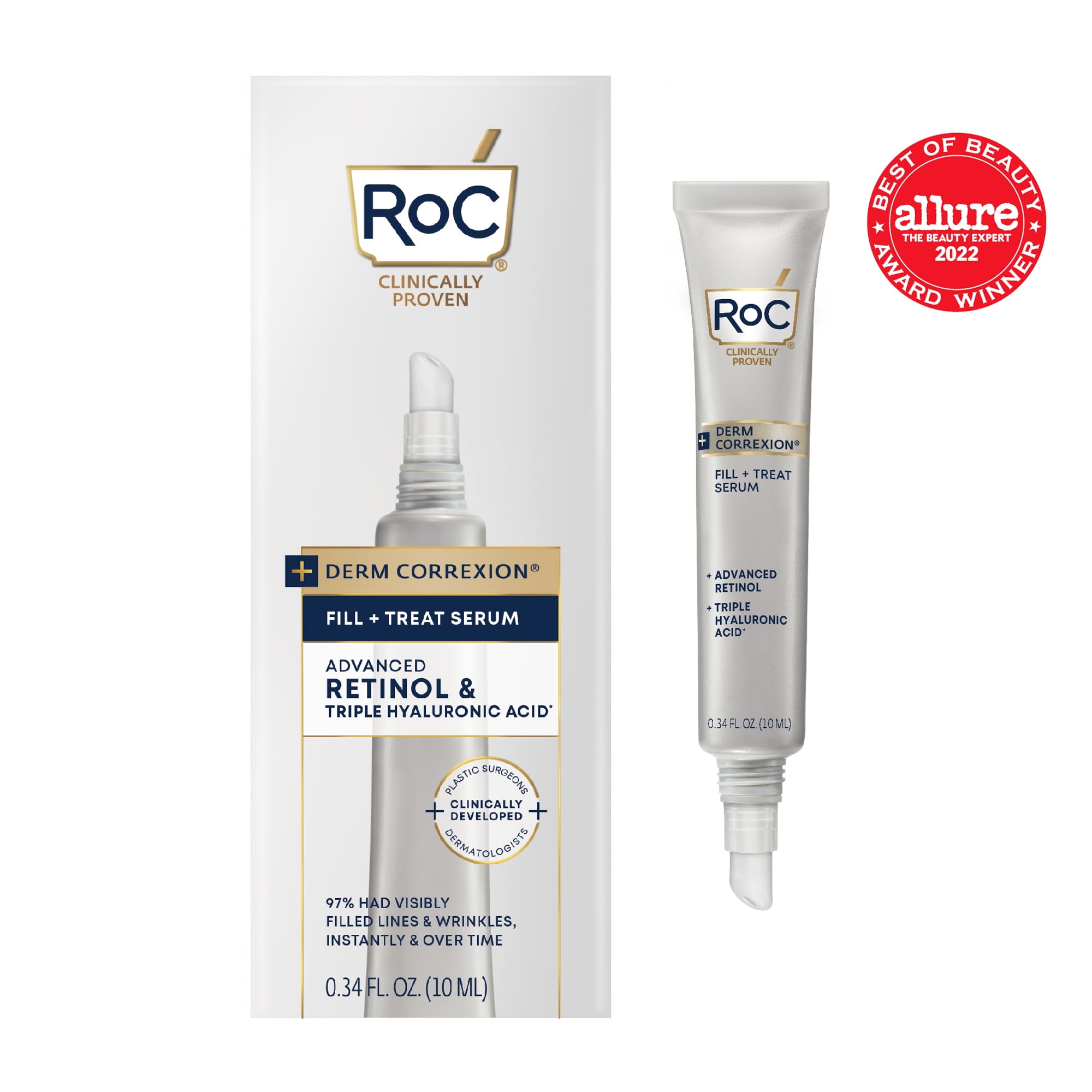 RoC Derm Correxion Fill + Treat Retinol & Hyaluronic Acid Serum, All Skin  Types, 0.34 fl oz 