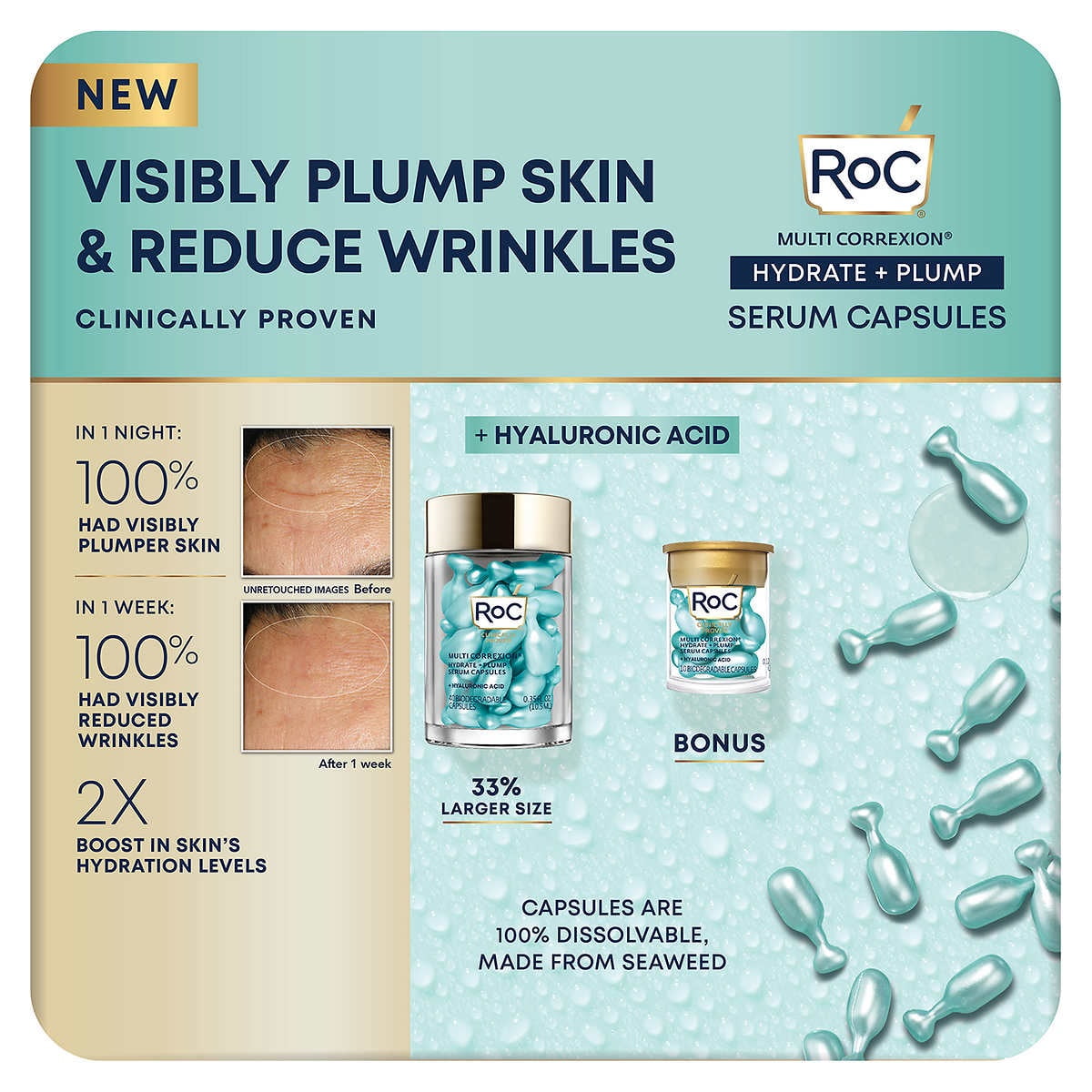 RoC Hydrate and Plump Night Serum Capsules, 50 Count