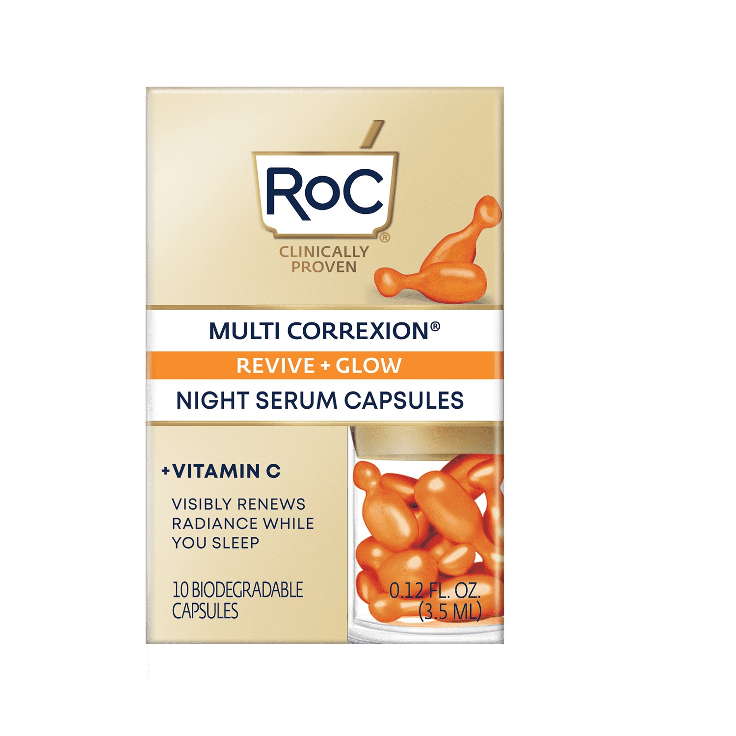 RoC Multi Correxion Revive + Glow Vitamin C Night Serum Capsules, All