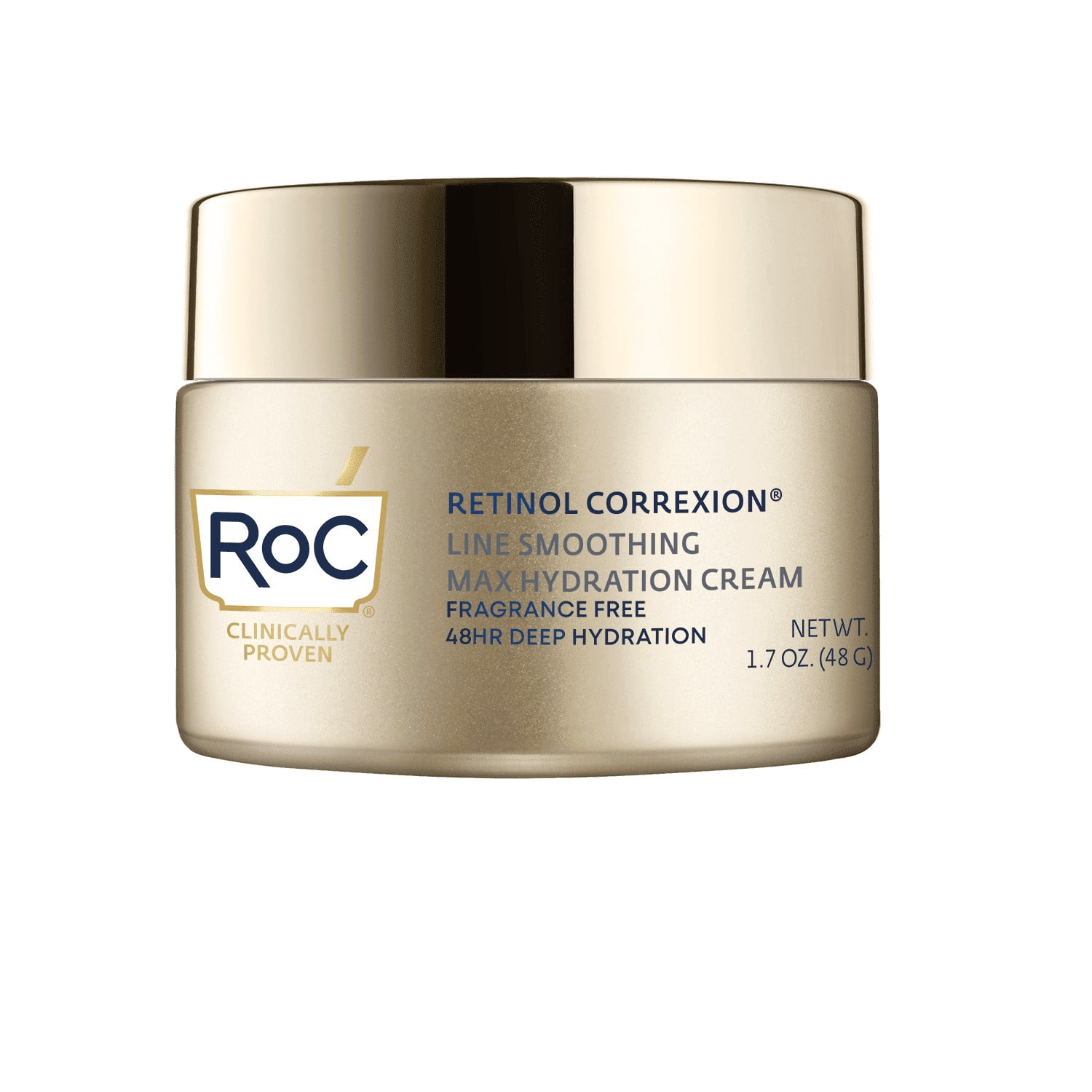 RoC Retinol Correxion Line Smoothing Max Hydration Cream, Clinical Retinol + Hyaluronic Acid, Fragrance-Free Face & Neck Moisturizer, 48-Hour Hydration, 1.7 oz