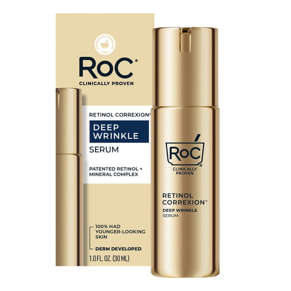 RoC Retinol Correxion Deep Wrinkle Serum with Patented Clinical Retinol, Anti-Aging Face & Neck Serum Paraben-Free, 1 fl oz