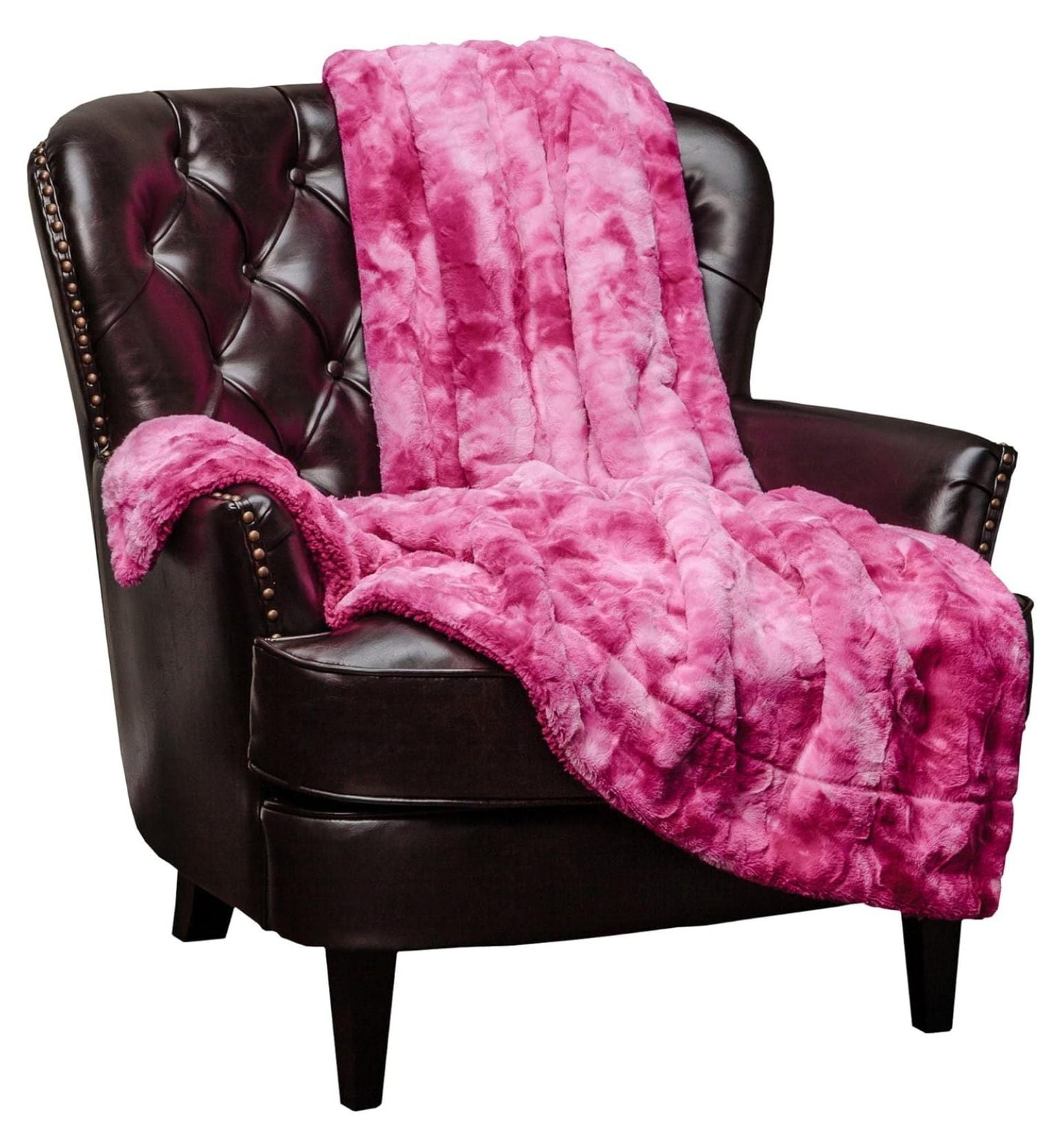 Pink Faux Fur Sherpa Reversible Throw Blanket 50" x 65"