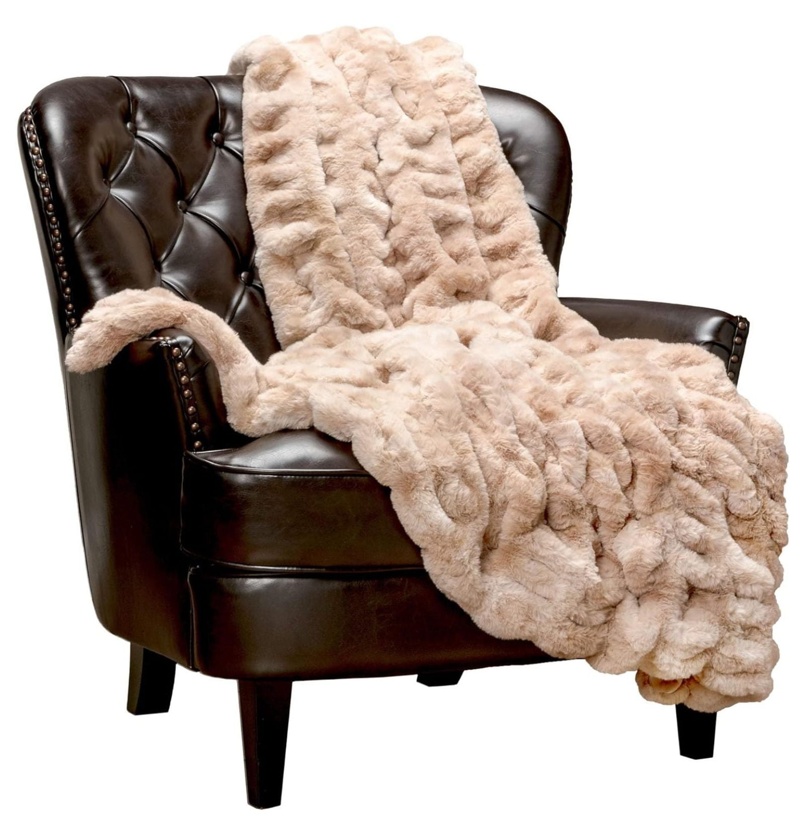 Beige Faux Fur Reversible Throw Blanket 50" x 65"