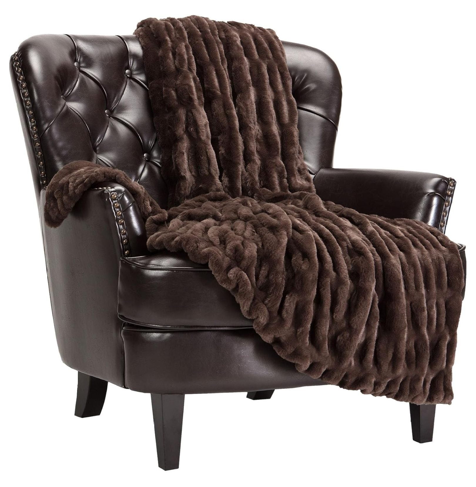 Mocha Faux Fur Reversible Throw Blanket 50x65 Inches