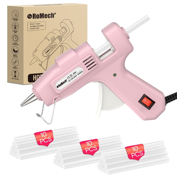 RoMech 20W Mini Hot Glue Gun Kit with 30 Glue Sticks, Fast Heating for Crafts & DIY, Pink