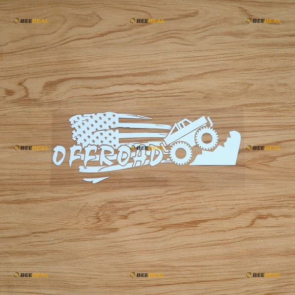 Off Road 4X4 American Flag Sticker Decal Vinyl Mountain Distressed Tattered - White 8" - Fit For Ford Chevy GMC Toyota Jeep Car Pickup Truck No Background Die-cut 0213a5