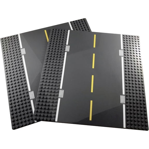 Road Baseplate Premium Building Blocks Base Plates Compatible with All Major Brands 2pcs Baseplate Gray with Road Design 2 Straight Roads