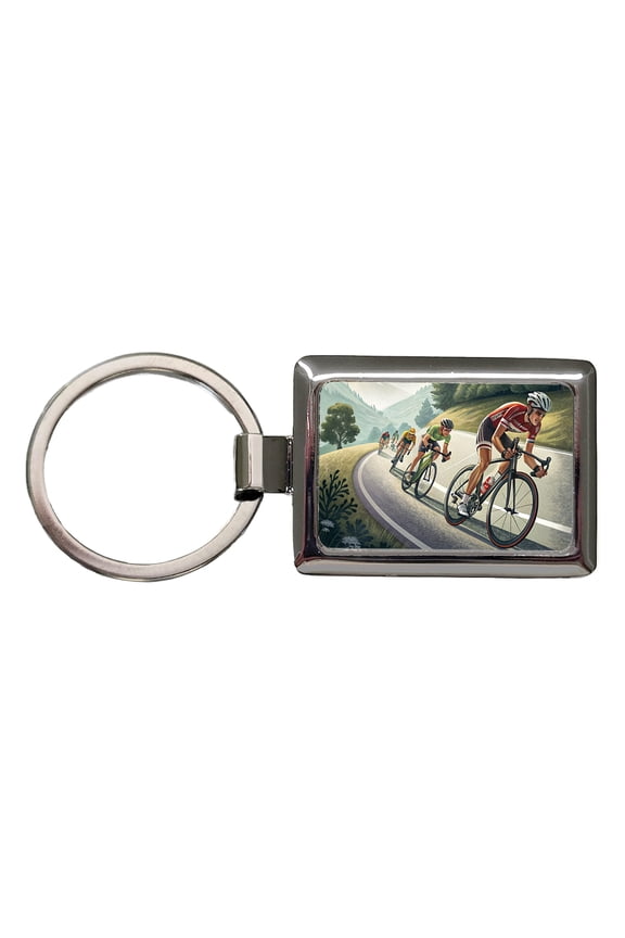 Road Bicycle Bike Racing Metal Rectangle Keychain