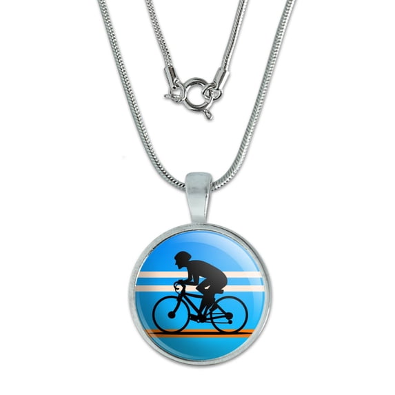 Road Bike Cycling Biking Bicycle 0.75" Pendant with Sterling Silver Plated Chain