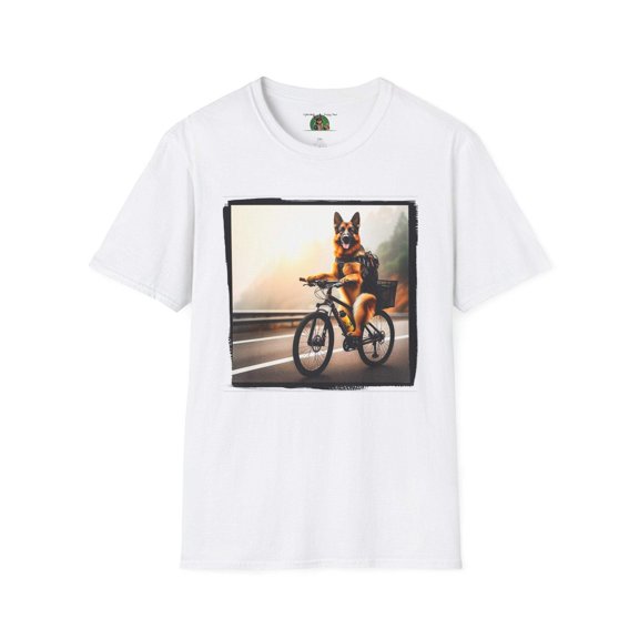 Road Bike German Shepherd Unisex Softstyle T-Shirt
