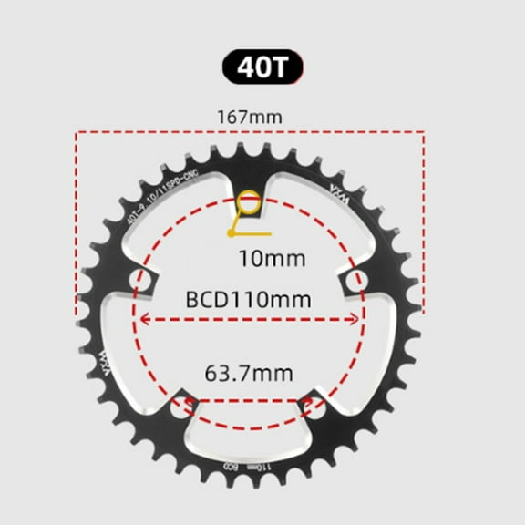 Road Bike Single Chainwheel 110Bcd 5 Bolts 36T 38T 40T Narrow Wide Chainring 40T
