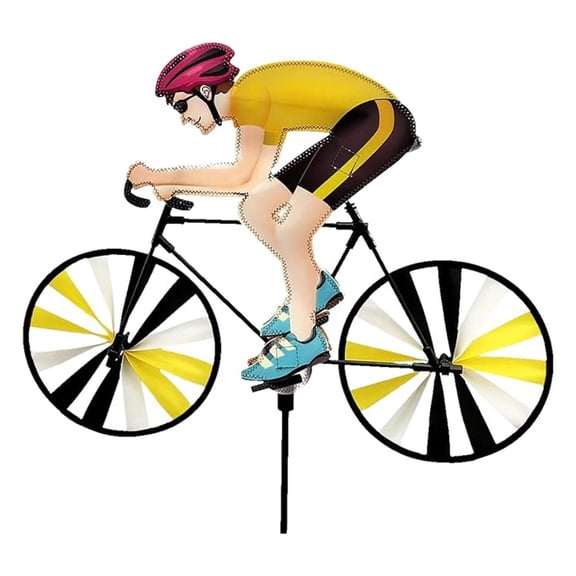 Road Bike Spinner Man 1555 22" Athletic Cyclist Design, Weather-Resistant Outdoor Decor, Durable & Lightweight for Patios, Yards, and Gardens - Eye-Catching Wind Spinner with Rotating Wheels