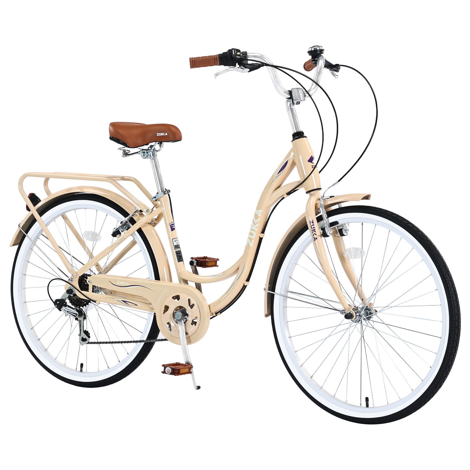 Road Bikes, 7 Speed, Steel Frame, Multiple Colors 26 Inch Ladies Bicycle, Beige Mountain Bikes,Steel Bicycles, Fitness & Sports Outdoor Bikes