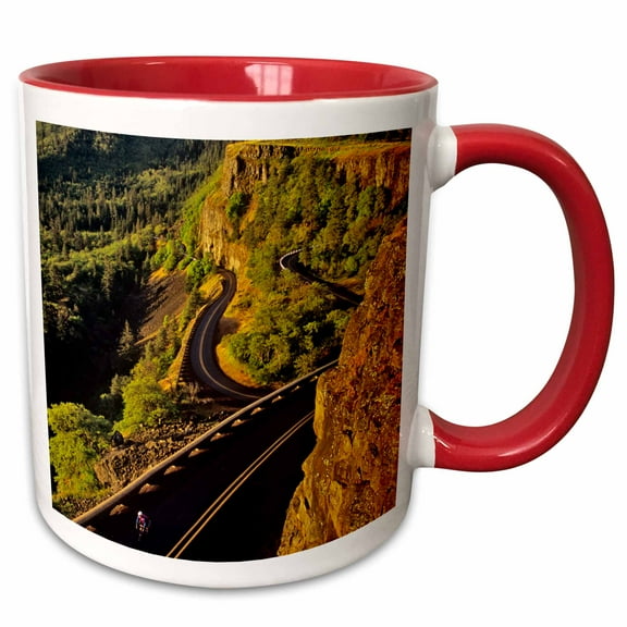 3drose, Road Biking, Bicycling, Columbia River Highway Oregon - Us38 Cha0113 - Chuck Haney, 11oz Two-tone Red Mug